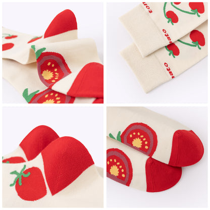 Tomato-Themed Fun Dopamine Mid-Calf Socks
