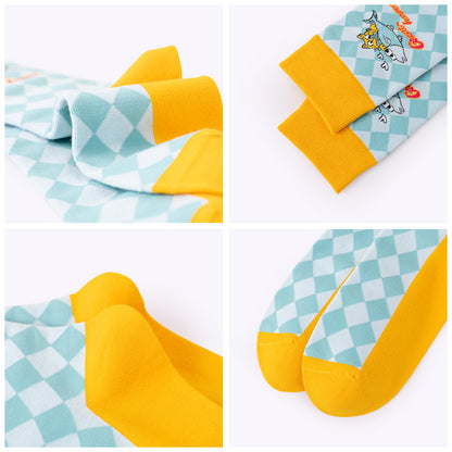 Retro Cartoon Cat Dopamine Mid-Calf Socks