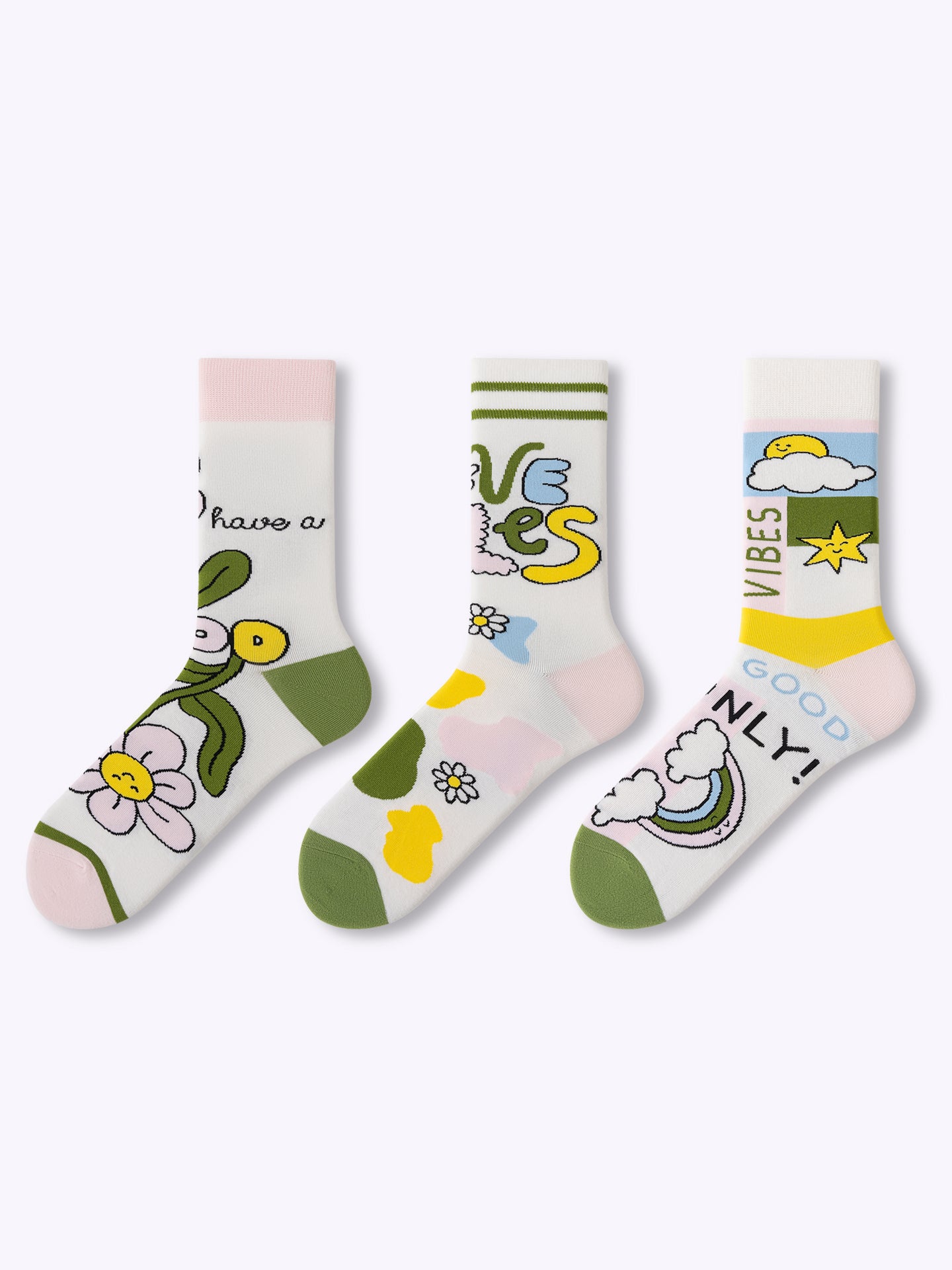 Spring smile flower knee-high socks