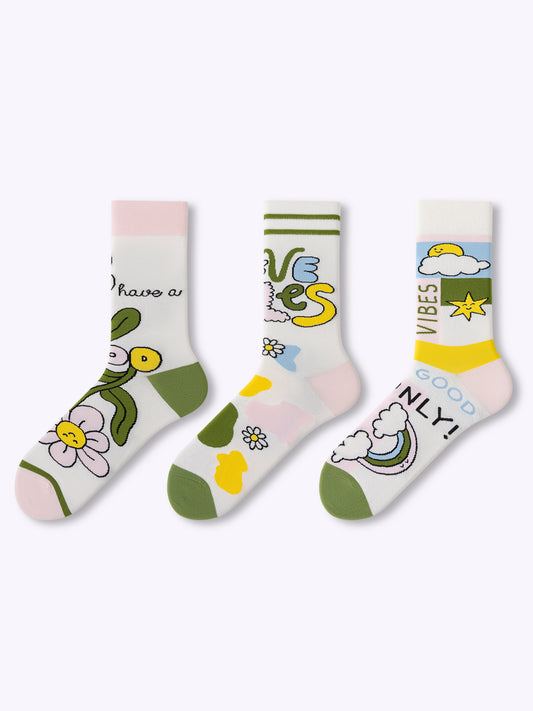 Spring smile flower knee-high socks