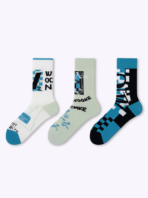 Street-chic checkered dopamine mid-calf socks