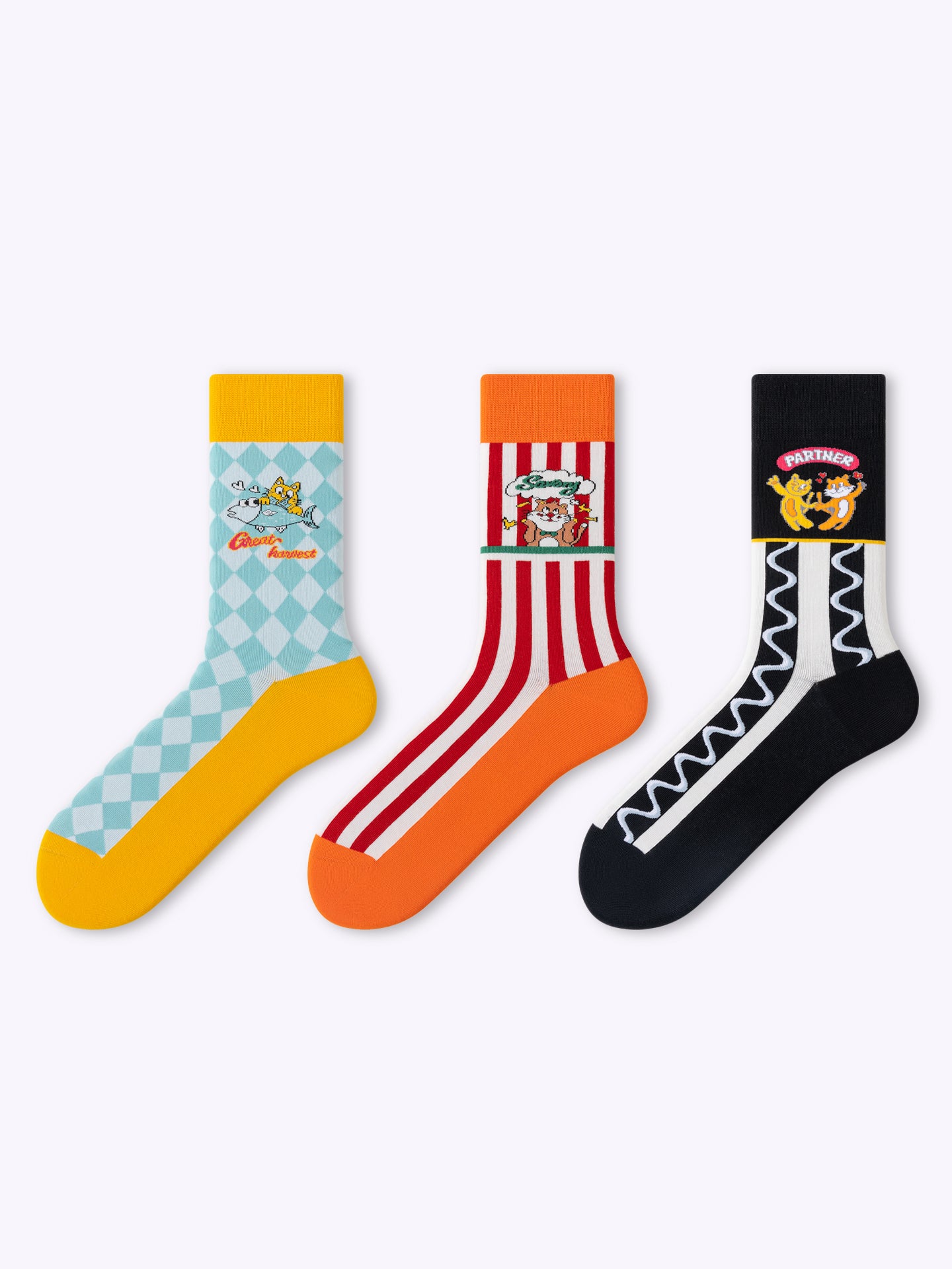 Retro Cartoon Cat Dopamine Mid-Calf Socks
