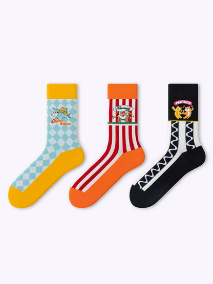 Retro Cartoon Cat Dopamine Mid-Calf Socks