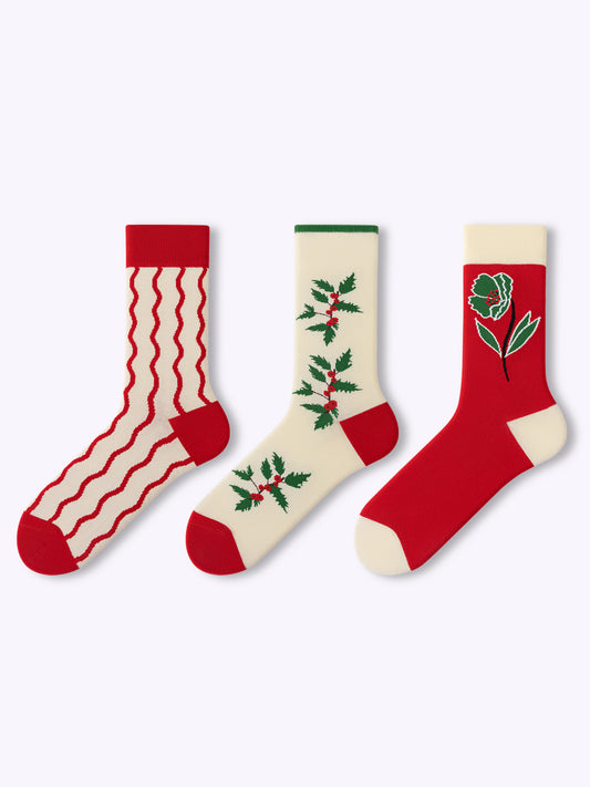 Retro Floral Dopamine Mid-Calf Socks