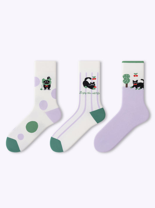 Retro black cat dopamine tube socks