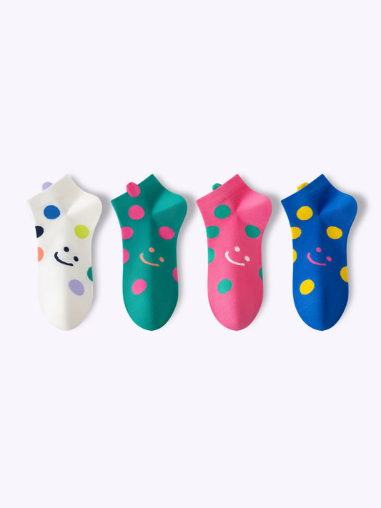 Polka Dot Smiley Face Dopamine Ankle Socks