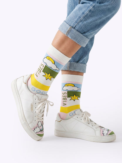 Spring smile flower knee-high socks