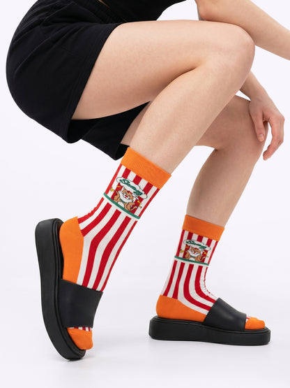 Retro Cartoon Cat Dopamine Mid-Calf Socks