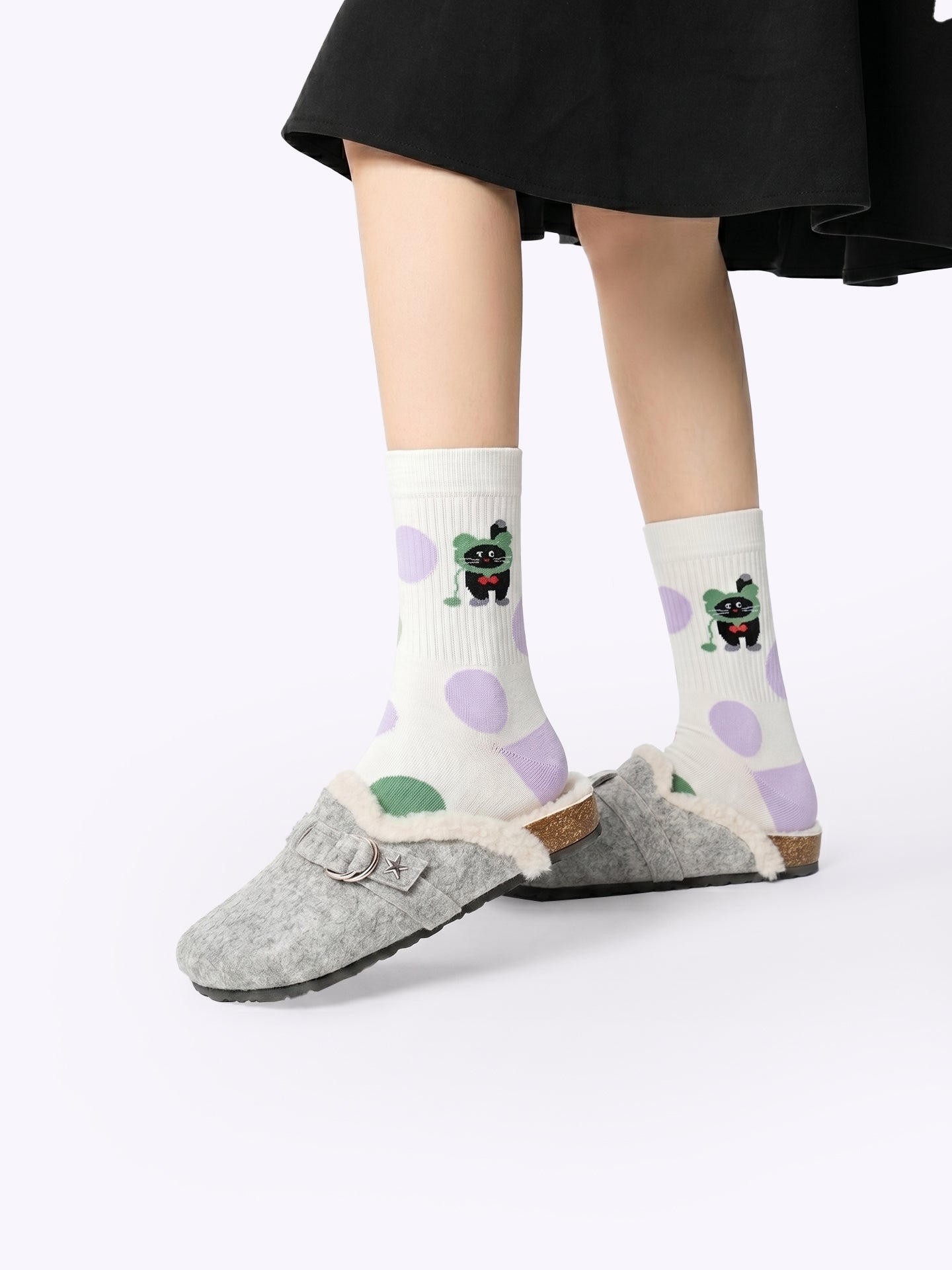 Retro black cat dopamine tube socks