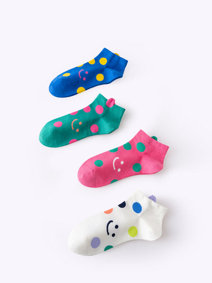 Polka Dot Smiley Face Dopamine Ankle Socks