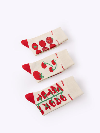 Tomato-Themed Fun Dopamine Mid-Calf Socks