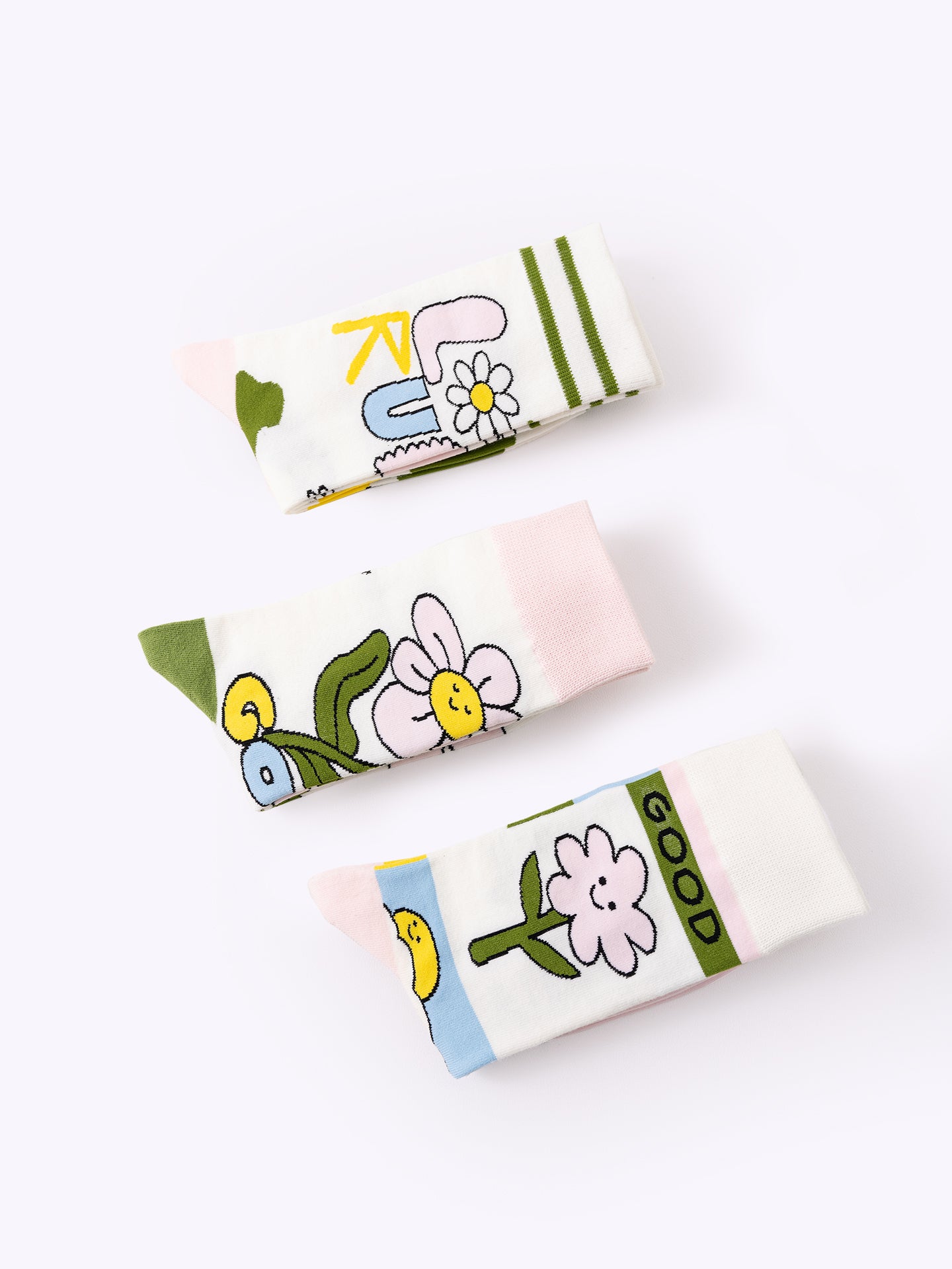 Spring smile flower knee-high socks
