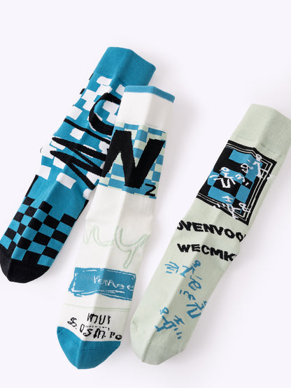 Street-chic checkered dopamine mid-calf socks