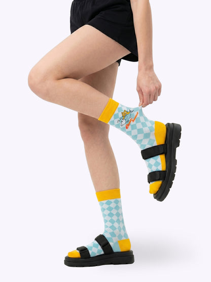Retro Cartoon Cat Dopamine Mid-Calf Socks
