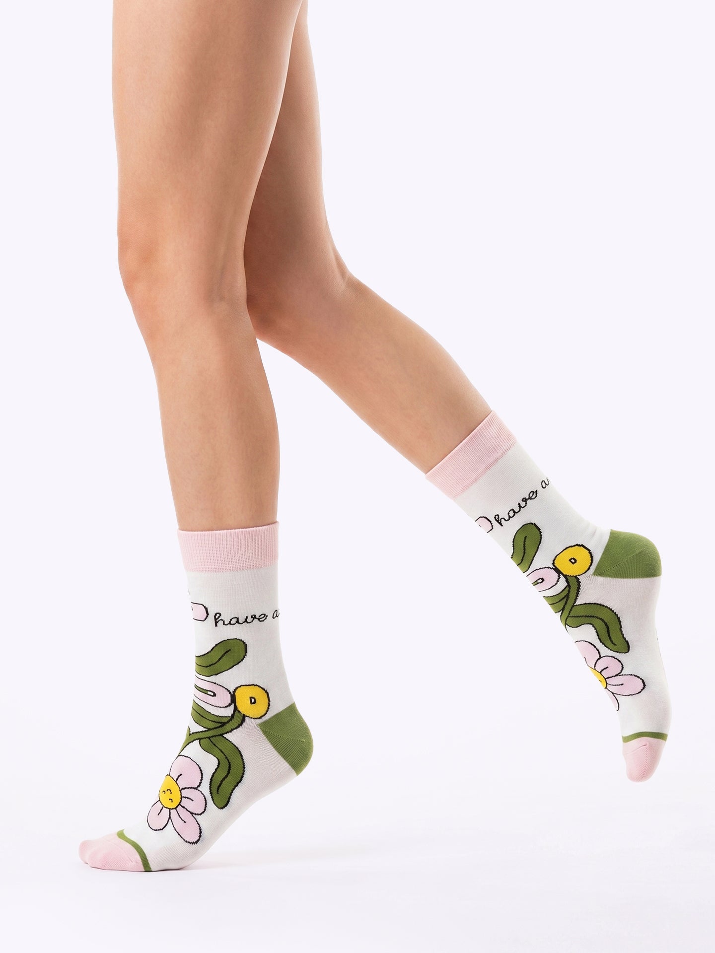 Spring smile flower knee-high socks
